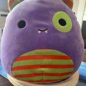 Marvin the Monster Squish Mallow with Green and Orange Stripes